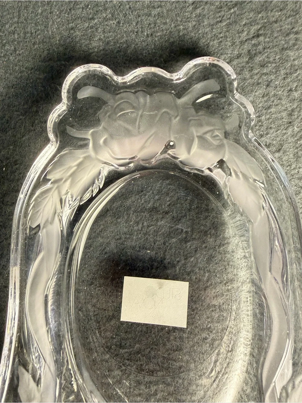Studio Nova Clear Glass Bell Shape Picture Frame w/ Etched Flowers, Oval Photo